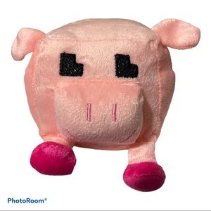 Nanco Minecraft Pixel Pink Cube Farm Pig Plush Toy 5” x 5”